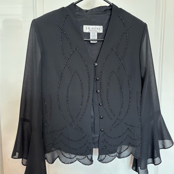 J R NITES PETITES Tops - J R NITES VINTAGE Black Beaded Women's Blouse